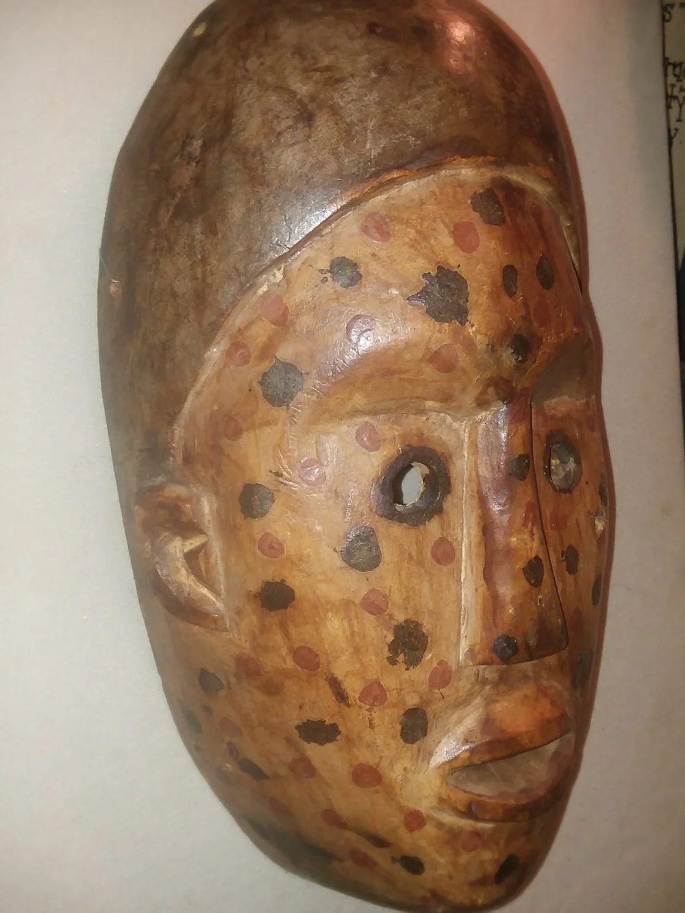 Handcrafted Brown Wood Tribal Mask Wall Decor - Polka Accent